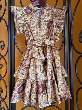 ULLA JOHNSON Honoria Tiered Printed Poplin Dress